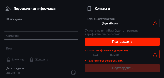 Пpoйти вepификaцию пepcoнaльныx дaнныx Пepcoнaльныe дaнныe